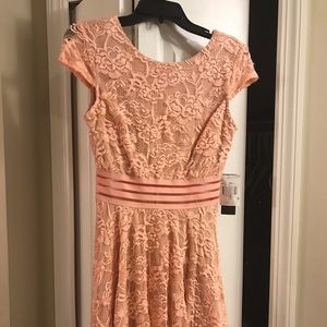 NWT lined peach lace dress.